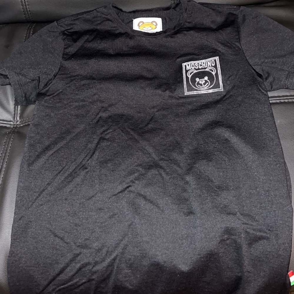 kids black moschino shirt (fits mens small)